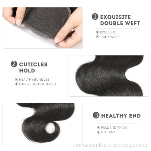 Uniky Wholesale hair vendors premium 4*4 swiss lace closure cuticle aligned virgin hair wavy human hair , bodywave lace closure